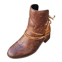 Kauneus Womens Lace up Vintage Mid Calf Boots Chunky Mid Heel Knight Boots Retro Ankle Booties Brown