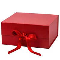 WRAPAHOLIC 2Pcs Red Gift Box with Satin Ribbon, 8x8x4 Inches Collapsible Gift Box with Magnetic Closure for Party, Wedding, Gift Wrap, Bridesmaid Proposal, Storage