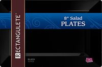 [10 Count - 8 Inch Plates] Rectangulete Designer Tableware Premium Heavyweight Plastic Black Rectangle Salad - Appetizer Plates With Border, Party & Wedding, Event Plate, Disposable Dishes