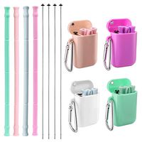 Vantic Collapsible Reusable Silicone Straws - Portable Folding Drinking Straws, BPA Free with Travel Case & Cleaning Brush, Suitable for 20 or 30 oz Tumblers - Pink/Green/White/Purple