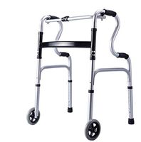 SNLY Stand-Assist Folding Walker with 2 Wheels - Adjustable Height, Lightweight Aluminium Walking Frame, Compact Lightweight
