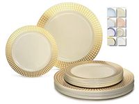 " OCCASIONS" 50 Plates Pack (25 Guests)-Wedding Party Disposable Plastic Plate Set -25 x 10.25'' Dinner + 25 x 7.5'' Salad/dessert plates (Princess Ivory & Gold)