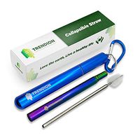TRENDION - Premium Collapsible straw, Reusable Straws, Telescopic Metal Straws with case and Cleaner Brush - Portable, Expandable, Rainbow Straws- Stainless steel, Blue, Red, Purple, Rose gold