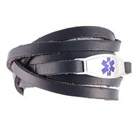 Free Custom Engraving, Casual Faux Leather Medical Alert ID Bracelet - Adjustable Size - Wrap Black - Purple