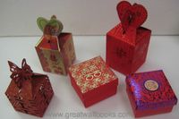 Chinese Wedding Candy Boxes - 10 boxes (5 Diffrent Designs size ranging from 2.0" sqr to 2.25" x 3.0"  - assembly required)