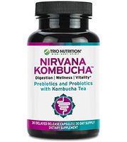 Prebiotics and Multi-Strain Probiotics with Organic Kombucha for Immune Support and Digestive Health | Nirvana Kombucha with Live Probiotics, Delayed Release Capsule, Max Survival for Women & Men*