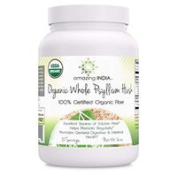 Amazing India USDA Certified Organic Whole Husk Psyllium - 16 Oz Powder (Non-GMO) - Excellent Source of Soluble Fiber - Helps Promote Regularity - Promotes General Digestive & Intestinal Health