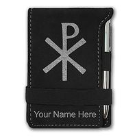 Mini Notepad, Chi Rho, Personalized Engraving Included (Black with Silver)
