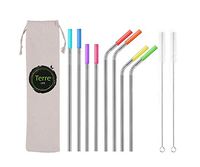 Eco Friendly Stainless Steel Silver Coated 8.5 & 10.5 Inch Metal Straw Set With Silicone Tips BPA Free (8.5/10.5 Inch Mixed Set)