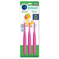 Brilliant Baby Toothbrush by Baby Buddy - for Ages 4-24 Months, BPA Free Super-Fine Micro Bristles Clean All-Around Mouth, Kids Love Them, Pink, 3 Count