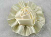 12pcs Satin The Ribbon Round Rose Flowers with The Appliques Craft DIY Wedding (Beige)