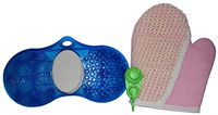 Foot scrubber & massager with pumice stone, sisal bath mitt and a suction cup hook in assorted colors