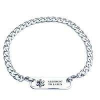 Pre-Engraved Curb Link"Allergic to Latex" Medical ID Bracelets for Women. Allergy Bracelets