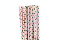 Light Pink with Green Polka Dot Paper Straws (25)
