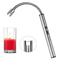 Lighter Candle Lighter Electric Arc Coil Flameless Lighter Windproof Portable Long Lighter Plasma USB Rechargeable Zinc Alloy Flexible Neck (Silver)
