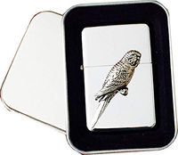 Reallyusefulgifts Chrome Star Lighter with Pewter Budgie Buderigar Bird Emblem, Complete with Metal Gift Tin