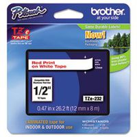 Brother P-Touch TZ Laminated Tape Cartridges-Laminated Tape Cartridge, For TZ Models, 1/2", Red/White
