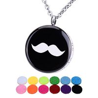 Bluesnow Aromatherapy Essential Oil Diffuser Necklace, Epoxy Handlebar Mustache Round Locket Pendant with Chain and 12 Refill Pads