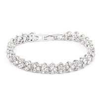 JSPOYOU Bracelets for Women Roman Style Woman Crystal Diamond Bracelets Gifts Silver