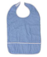 SafetySure Adult Terry Cloth Bib with 3” Crumb Catcher, Light Blue, 16” x 30”, 100% Cotton, Reusable and Washable