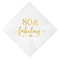 Crisky 80 and Fabulous Cocktail Napkins Gold for Women 80th Birthday Decorations, 80th Birthday Bevergae Dessert Cake Table Supplies, 50Pcs, 3-Ply