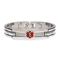 Divoti Deep Custom Laser Engraved Textured Link 316L Medical Alert Bracelet for Men - Red-7.5"
