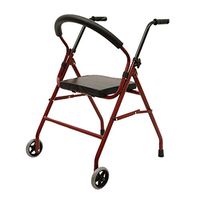 2 Wheeled Walker with Seat - Lightweight Folding and Height Adjustable Adult Travel Mobility Aid Walking Frame for Seniors, Red