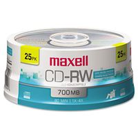 Maxell 630026 CD-RW Discs, 700MB/80min, 4X, Spindle, Silver, 25/Pack