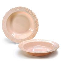 " OCCASIONS" 40 Bowls Pack, Vintage Party Disposable Wedding Party Plastic Bowls (10 oz Soup Bowl, Portofino Blush/Antique Rose)