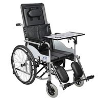 LAZ Folding Half-Lie Type Wheelchairs, with Commode and with A Dining Table Folding Steel Pipe Transit Wheelchair, for Handicapped,Elderly, Disabled
