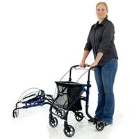 Shop N Go Folding Adjustable Height Walker Rollator + Tote Bag & Tray - Laser Blue color
