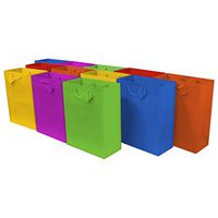 7.5x3.5x9" 12 Pcs. Medium Multi Neon Color Premium Quality Paper Gift Bags with Handles, Party Favor Bags for Birthday Parties, Weddings, Holidays and All Occasions