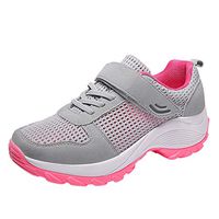 Women Girls Mesh Knit Sneakers Breathable Sticker Walking Shoes Lightweight Arch Support Yoga Comfy Athletic Sport Shoes (Gray, US 9)