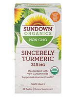 Sundown Organics Sincerely Turmeric Curcumin Supplement, Gluten Free, 100% Non-GMO, 30 Tablets
