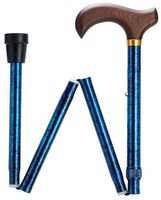 Blue Granite Folding Cane w/ Derby Style Wood Grain Handle - 9-0526-52 by HARVY