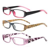 SOOLALA 3-Pairs Womens Designer Fashion Rhinestone Lightweight Reading Glasses, 1.0