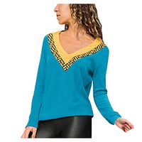 HNTDG Women Plus Size Color Block V Neck Long Sleeve Tunic T-Shirt Blouse Tops Blue