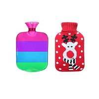 Warm 2 L Hot Water Bottle Safe Water-Filled, Hot Water Bottle + Red Reindeer Knitting Set