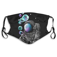 PAUFOGA 3D Face Mask with Replaceable Filters Activated Carbon Mask for Sleeping Travel, Camping Washable Skin-Friendly Fog Haze Proof Warm Mask, Astronaut Blowing Bubbles Against Black Background