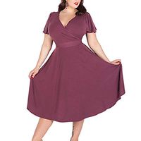 WENOVL Plus Size Dresses,Women's V-Neck Elegant Dress with Waistband and Large Size Dress Pink