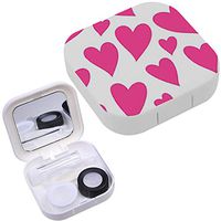 Portable Contact Lens Case Box Travel Kit Mirror + Bottle + Tweezers Container Holder [ Pink Hearts Valentines ]