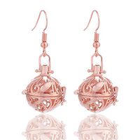 GIONO Carved Leaf Openable Cage Aromatherapy Essential Oil Diffuser Locket Lava Stone Earring Set