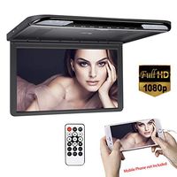 15.6inch Ultra- Thin 1080P Roof Mount Overhead Flip Down Monitor for Car Caravan SUV MPV Support USB/SD, HDMI Input, FM&IR Transmitter (Black)