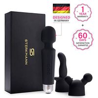 Sterkmann Vibrate Wand Massager with 2 Massage Heads and Travel Pouch for Stress Relief - 8 Speeds 20 Magic Personal Patterns Handheld Cordless Quiet -Upgraded with Memory & Quick Reset Functions