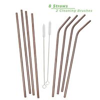 Mind Reader SSTRAW8-RSGLD Stainless Steel Set, Reusable, Straight & Curved Metal Durable Drinking Straws with Cleaning Brushes-8 PK, One Size, Rose Gold 8 Pack