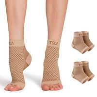 TSLA Unisex Ankle Brace Sleeve Plantar Fasciitis Heel Arch Pain Support Compression Socks, 2pairs(mza22) - Nude Beige/Beige, L/XL (Men 8.5-13 / Women 9.5-14)
