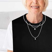 Sunlit Embroidered Adult Bib for Women, Eating Waterproof Soft Reusable Clothing Protector with Crumb Catcher, Pearl Necklace