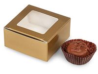 Matte Gold Window Candy Truffle Box 2-5/8x2-3/4x1-1/4" Holds 4 (3 Packs) (25/Pack)