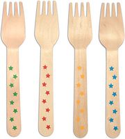 CaterEco 100-Piece Birchwood Compostable Forks, Stars Print