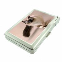 Cigarette Case with Built in Lighter Silly Cat Kitten S8 Smoking King Size Cigarettes Silver Metal Wallet 4" X 2.75" RFID Protection